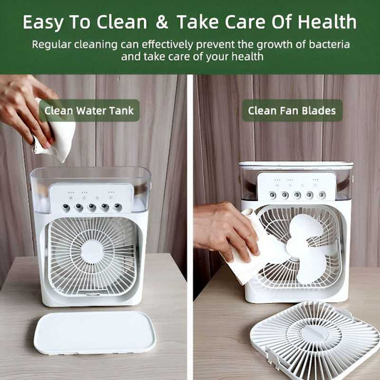 10 inch Portable Air Conditioner Fan Usb Electric Fan With Led Night Light, Fine Mist Water, And Humidifier Function Led Night Light Water Mist Mini Fan Cooler