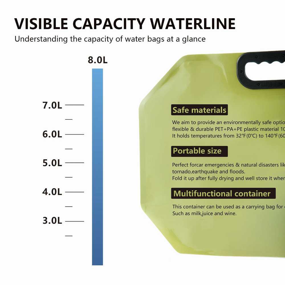 New 8L Collapsible Water Container with Spigot – Portable Foldable Water Storage Bag With Faucet for Camping, Hiking & Travel