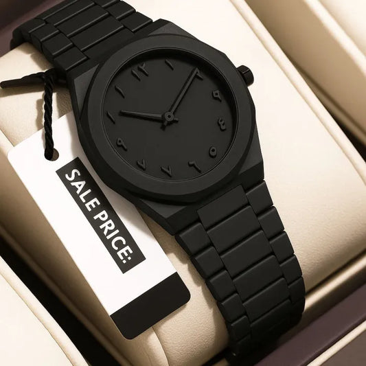 Aura Quartz Watch Black Lightweight Design Arabic Dial Black Aura Arabic Watch For Men Trendy Fiber Plastic Timepiece With Arabic Numerals