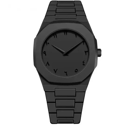 Aura Quartz Watch Black Lightweight Design Arabic Dial Black Aura Arabic Watch For Men Trendy Fiber Plastic Timepiece With Arabic Numerals