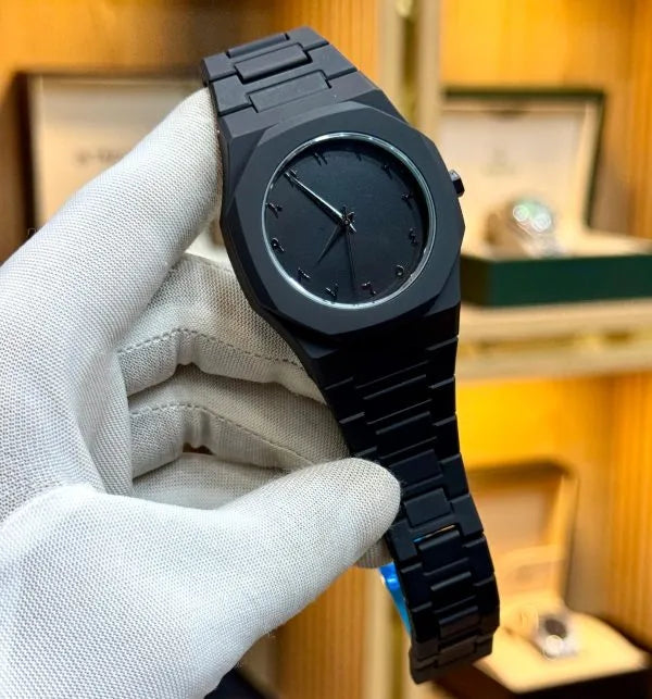 Aura Quartz Watch Black Lightweight Design Arabic Dial Black Aura Arabic Watch For Men Trendy Fiber Plastic Timepiece With Arabic Numerals