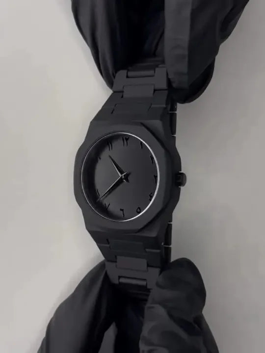 Aura Quartz Watch Black Lightweight Design Arabic Dial Black Aura Arabic Watch For Men Trendy Fiber Plastic Timepiece With Arabic Numerals